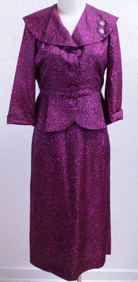 1940's Women's Purple and Brown Rayon Skirt Suit / | Etsy