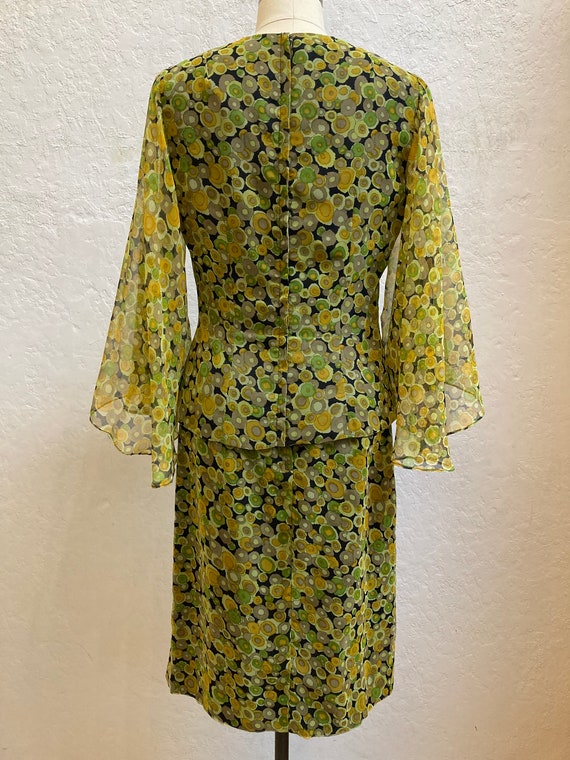 1960's "Jems" "California" Chiffon Dress with Black Lining / Size: 26 1/2" Waist View 3