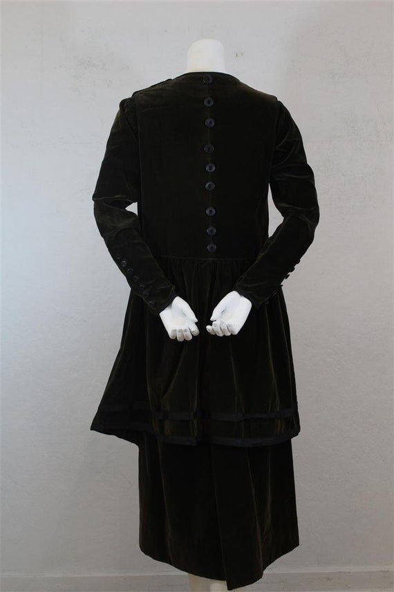 1900's Edwardian Dress in Dark Olive Green Velvet… - image 2