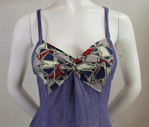 1930's Blue One Piece Bathing Suit With Patchwork… - image 3