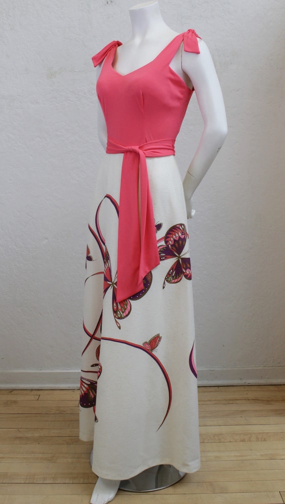 1970s Alfred Shaheen Tie Waist Maxi Dress