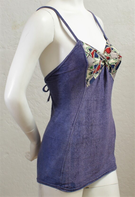1930's Blue One Piece Bathing Suit With Patchwork… - image 2