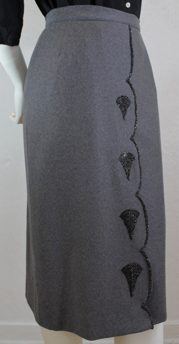 1950's Skirt in Fine Grey Wool with Black Beadwork