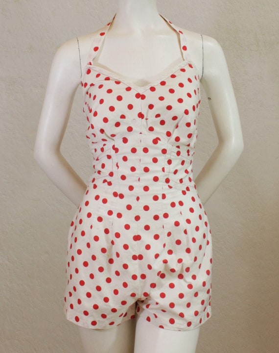 1950's "Brigance" One-Piece Swimsuit in Red and Wh
