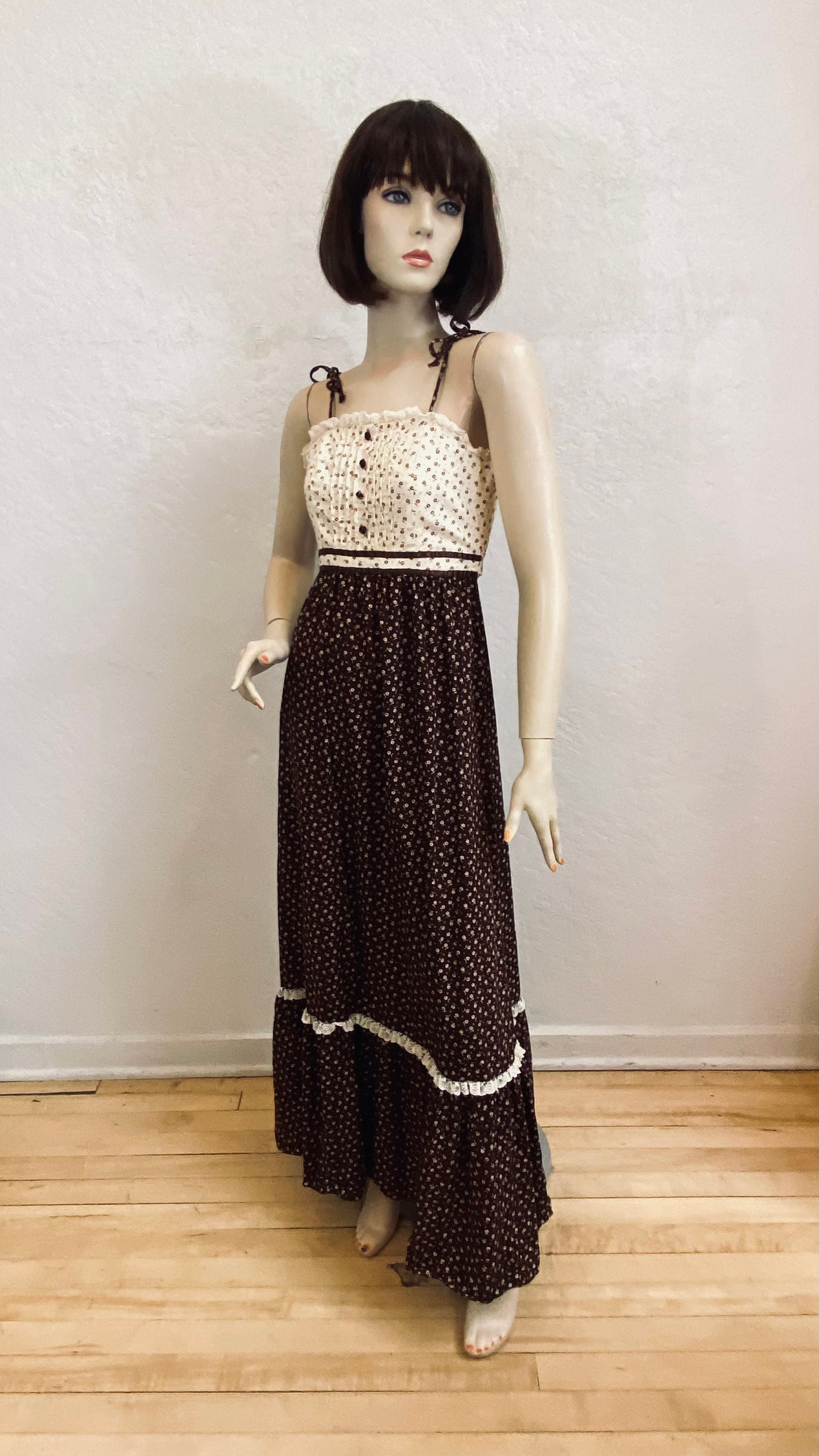 1970's “candi Jones” Boho Maxi Dress With Spaghetti Straps