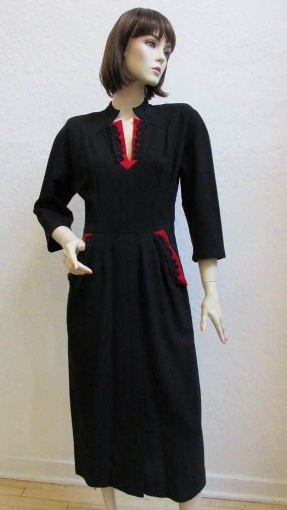 1940's an Americana Fashion Black Wool Dress - Etsy