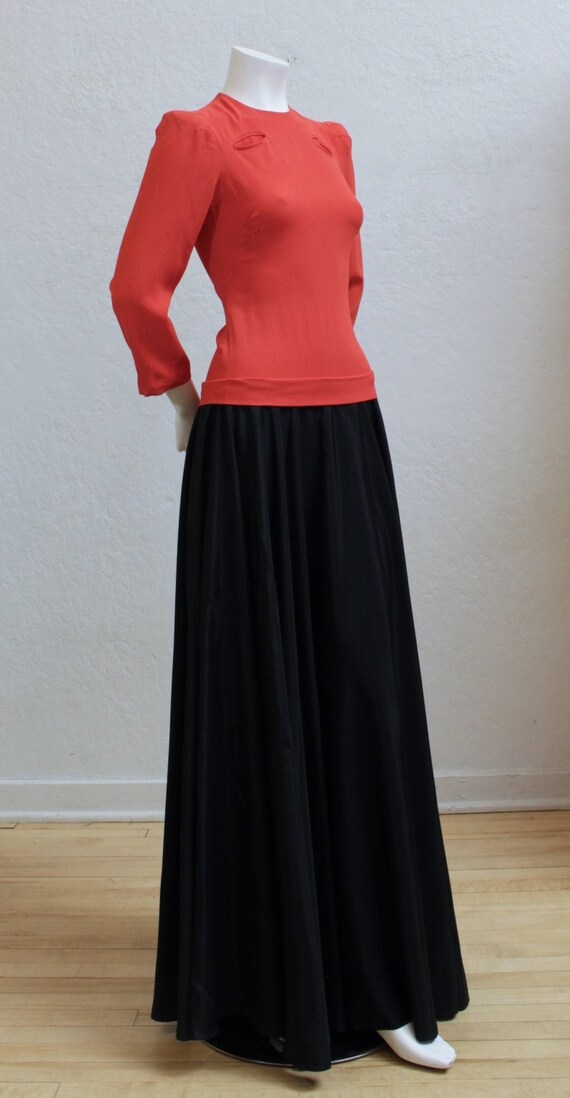 1940's Orange Red Evening Gown With Heavy Satin Bl