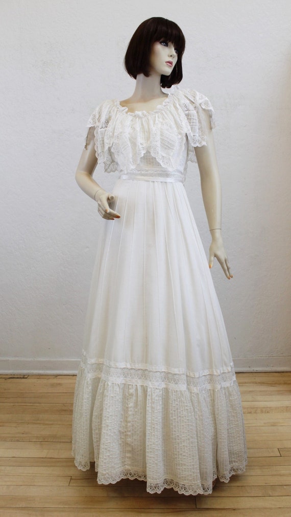 1970's Maxi Dress with Flutter Sleeves in White Co