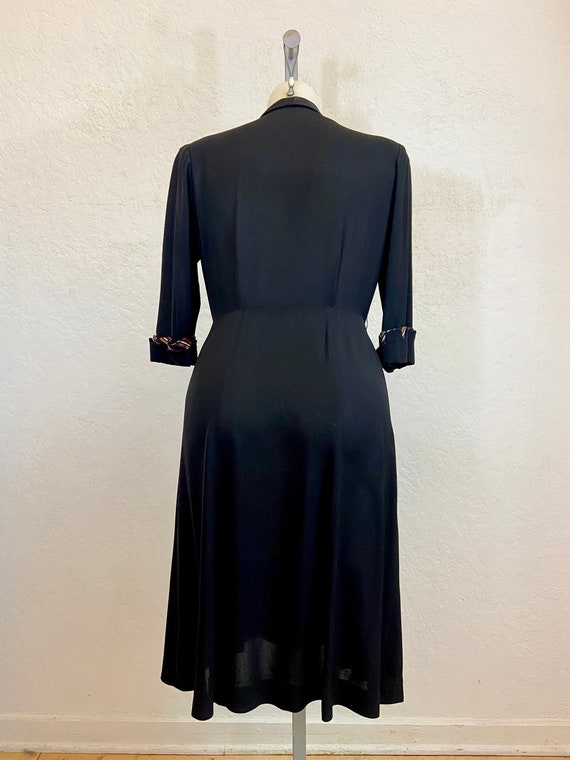 1940’s Dress in Black Rayon with Striped Fabric D… - image 8