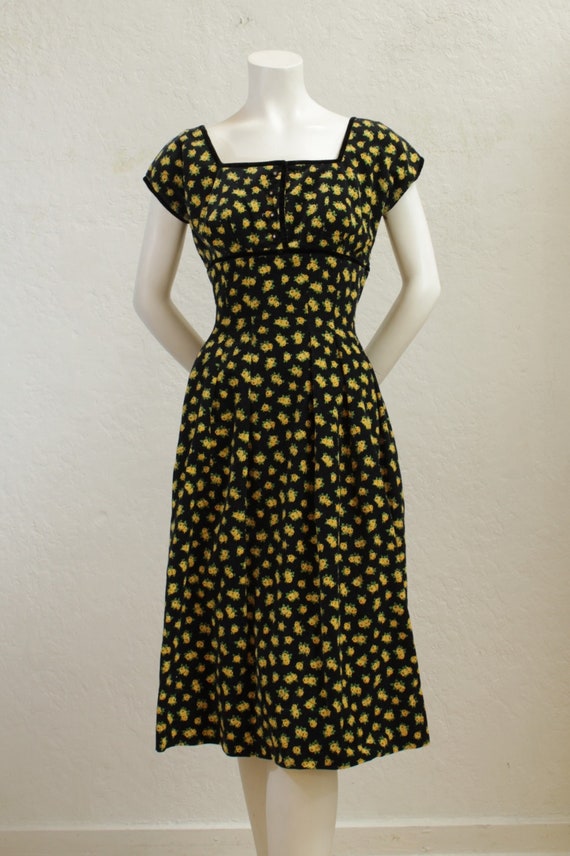 1950's "Gay Gibson" Dress with Cap Sleeves in Blac