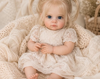 Reborn Baby Doll Maggie 22 Inch Full Vinyl Toddler Girl, Lifelike Blonde Doll Gift
