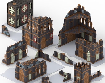 Conjunto de Freira de Batalha | Terreno de Mesa Dobrável | Cenário Sombrio para Jogos de Guerra | Terreno para Jogos de Guerra Impresso em 3D