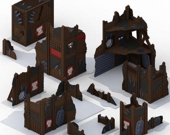 Conjunto de Pele-Verdes | Terreno dobrável para jogos de mesa | Cenário sombrio para jogos de guerra | Terreno para jogos de guerra impresso em 3D