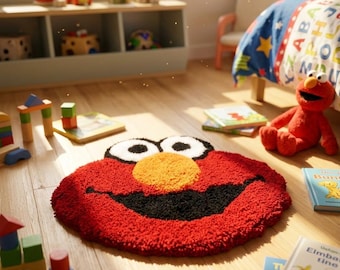 Dywan z motywem Elmo | Ręcznie robiony dywan z motywem Ulicy Sezamkowej