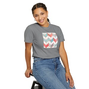 Pastel Chevron Quilt Pattern T-Shirt | Floral Patchwork Graphic Tee