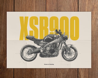XSR900 Poster | Maschinelle Studienreihe | Motorrad Wand Kunst | Handgezeichnetes Fahrrad Poster
