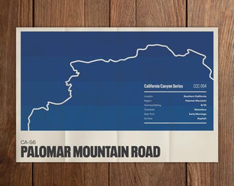 Palomar Mountain Road Poster | Motorcycle Route Map Art | California Canyon Series | Garage Decor