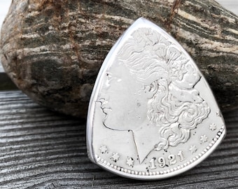 Púas de guitarra con monedas, The Original®, dólar Morgan estadounidense, 90 % plata (año aleatorio)