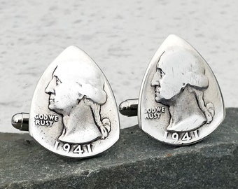 Coin Guitar Picks, The Original® US Washington Quarter 90% Silver Cufflinks