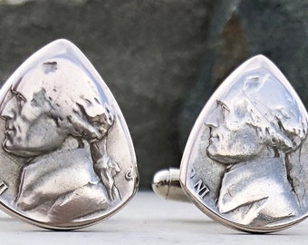 Coin Guitar Picks, The Original® War Nickel 35% Silver Cufflinks