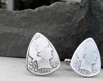 Coin Guitar Picks, The Original® Barber Quarter 90% Silver Cufflinks