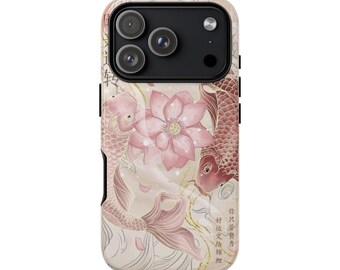 Pink Koi Fish Lotus Phone Case | Japanese Motif, Asian Floral Art