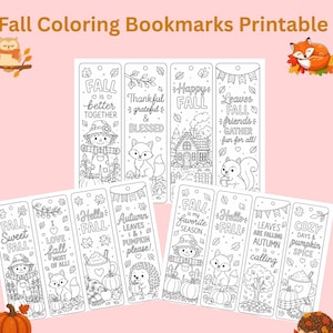 Fall Coloring Bookmarks Printable, Autumn Activity for kids, Classroom Rewards Student Gift, School Library Bookish Craft, Digital PDF Pack