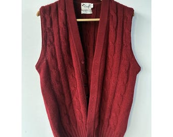 VTG Kraft Knitting Mills 100% Worsted Wool Red Sweater Vest Mens Large