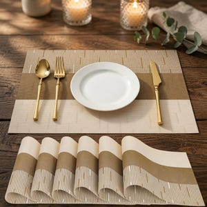Juego de manteles individuales tejidos color beige, 4, 6 u 8 unidades, lavables para mesa de comedor.