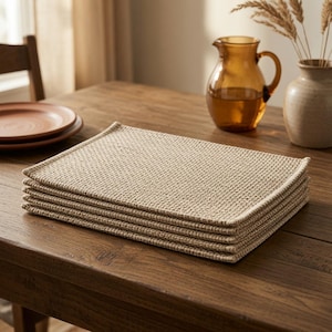Juego de 6 manteles individuales de algodón tejido, decoración neutra para mesa de comedor, manteles individuales rectangulares de tela