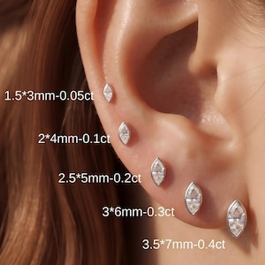 Örhängen i moissanit i 925 sterlingsilver・Små piercingar i flera storlekar・Minimalistiska broskörhängen・Gåva till hennes årsdag