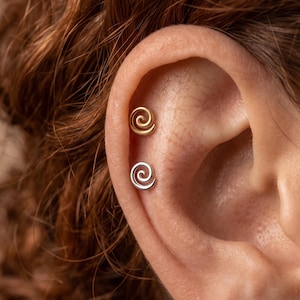925 Sterling Silver Swirl Spiral Stud Earring · Smooth Flat Back Piercing Jewelry · Cartilage Earring · Minimal Gift for Women