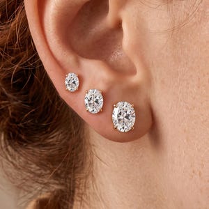 S925 Sterling Silver・Gold Plated・Oval CZ Stud Earrings・Multi Sizes Prong Set・Classic Oval Solitaire Earring・Valentine's Day Gift