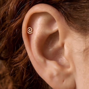 925 Sterling Silver Swirl Spiral Stud Earring · Smooth Flat Back Piercing Jewelry · Cartilage Earring · Minimal Gift for Women
