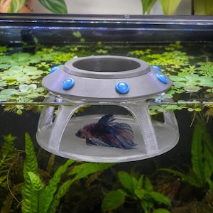 Hamac flottant en forme d'OVNI pour betta | Cachette, perchoir et décoration pour aquarium | Accessoire d'enrichissement pour poissons betta