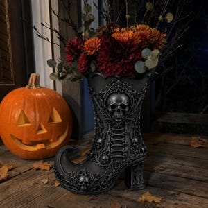 Skeleton Witch Boot Vase STL 3MF File | Gothic Skull Halloween Decor | 3D Print File | Dark Floral Holder | Witchy DIY Download