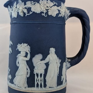 Antique 1890 Victorian Wedgwood Dark Blue Jasper Dip Pitcher/Jug - Size 48