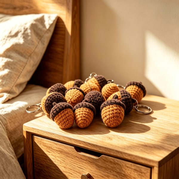 Adorno de bellota de ganchillo hecho a mano para decoración de otoño, un regalo considerado para un amigo.