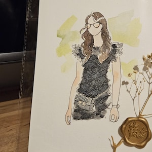 Portret in aquarel, mode-illustratie op maat | Gepersonaliseerd cadeau | Naamkaartje voor een bruiloft