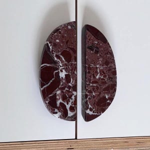 Natural Marble Half Moon Cabinet Handles | Luxury Stone Drawer Pulls (145x105x20mm)