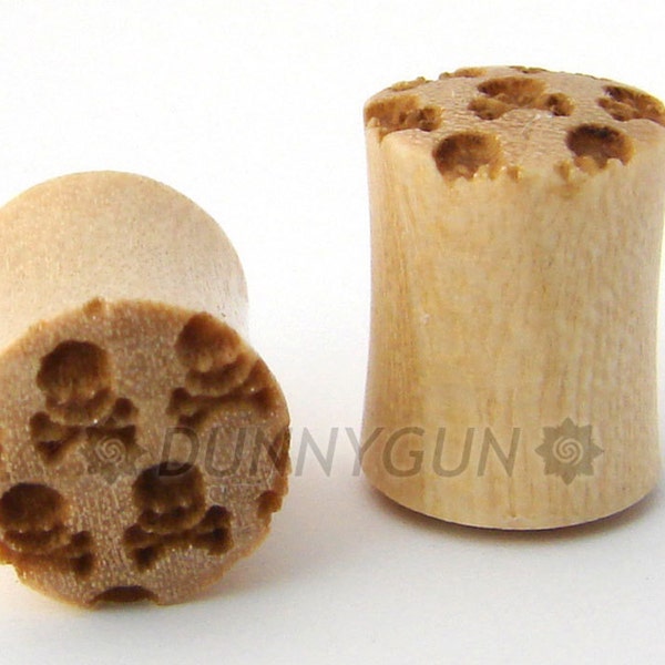 0G Skull & Crossbones Branded Javanese Coffeewood Plugs Organic Body Piercing Jewelry 0 Gauge