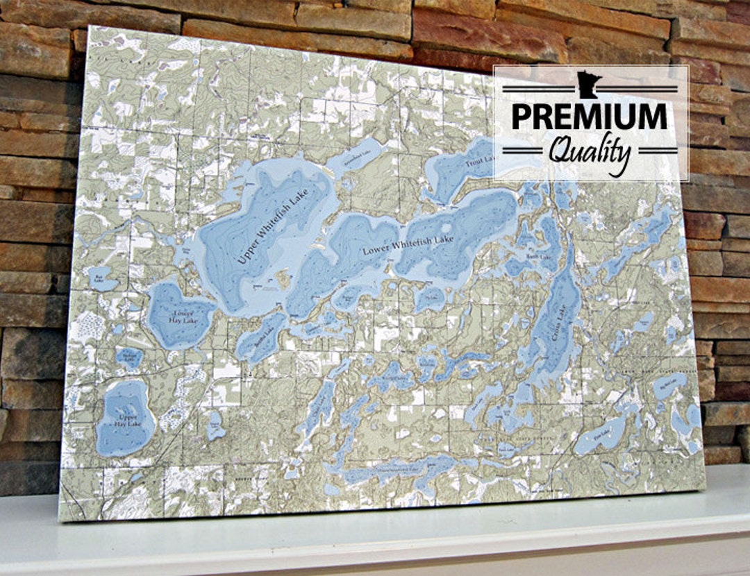 Whitefish Chain of Lakes Canvas Lake Map (premium Quality) Etsy