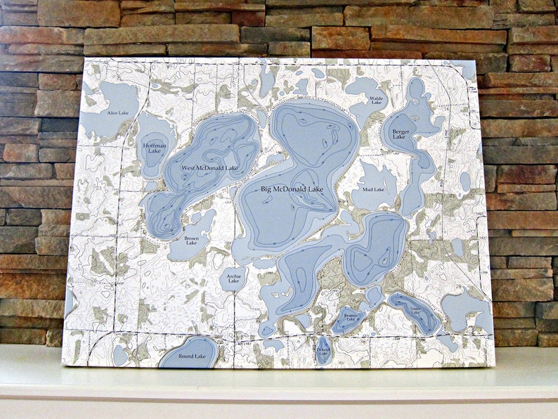 Big McDonald / West McDonald Lake Canvas Lake Map Premium Quality image 2