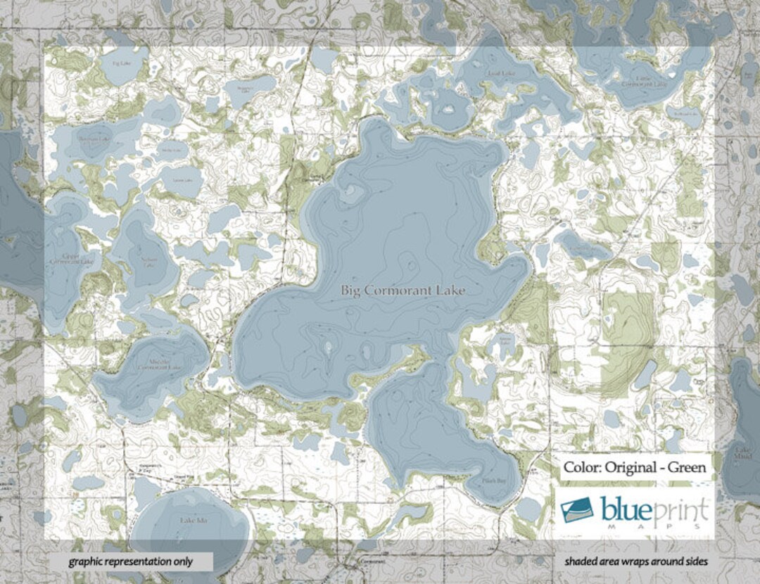 Big Cormorant Lake Canvas Lake Map standard Quality Etsy