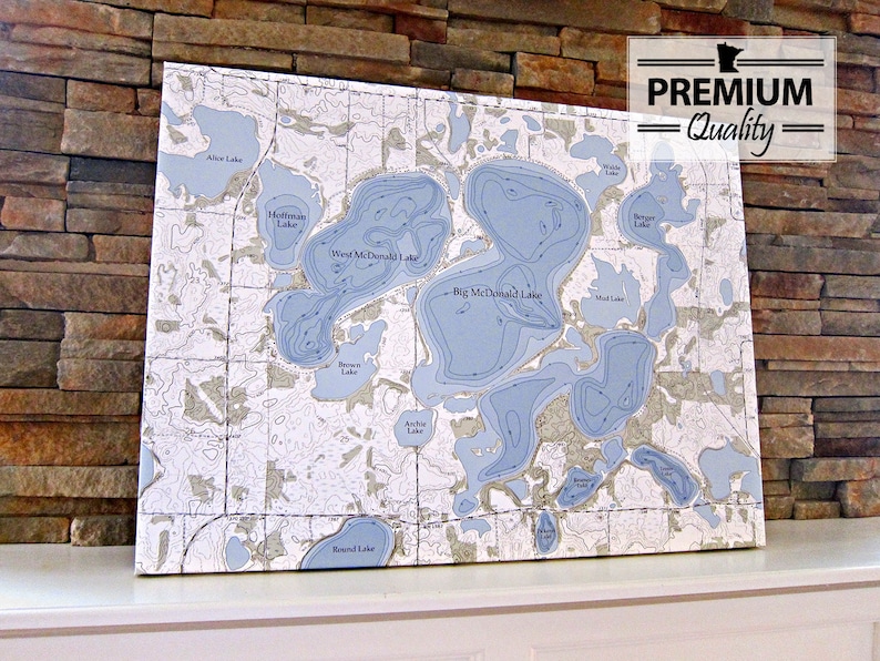 Big McDonald / West McDonald Lake Canvas Lake Map Premium Quality image 1