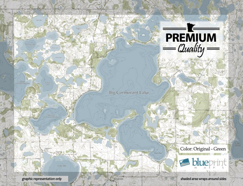 Big Cormorant Lake Canvas Lake Map premium Quality Etsy