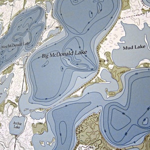 Big McDonald / West McDonald Lake Canvas Lake Map Premium Quality image 3