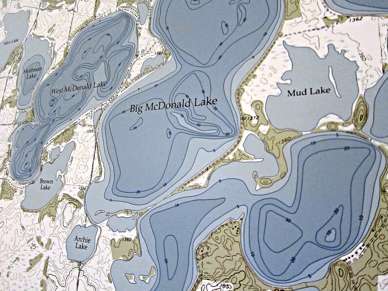 Big McDonald / West McDonald Lake Canvas Lake Map Premium Quality image 3