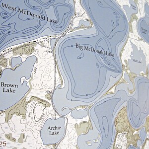 Big McDonald / West McDonald Lake Canvas Lake Map Premium Quality image 4