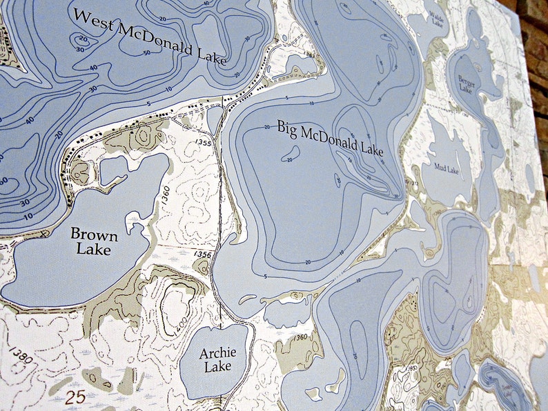 Big McDonald / West McDonald Lake Canvas Lake Map Premium Quality image 4